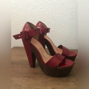 Robert Clergerie Burgundy High Platform Ankle-Strap Heels 7